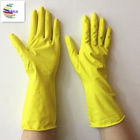 Household Natural Rubber Latex Glove Flocked Lined Flocklined Cut Or Rolled Or Waved Cuff For Kitchen Cleaning Dishwashing